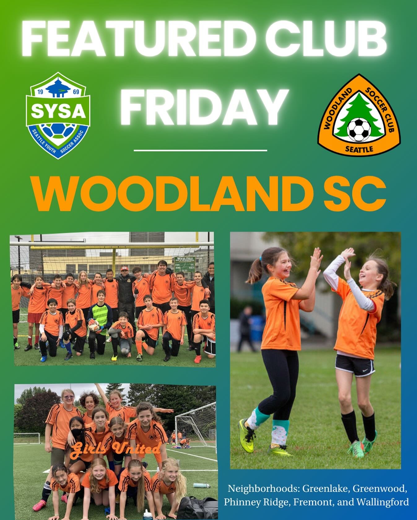 ⚽️ Woodland Soccer Club (WSC) is ready for another amazing fall season!

Serving 1,250+ kids in Green Lake, Greenwood, Wallingford, Fremont &amp; Phinney Ridge, WSC is all about fair play, community, and fun.

✨ Programs for U06&ndash;U18
 👟 Gear su