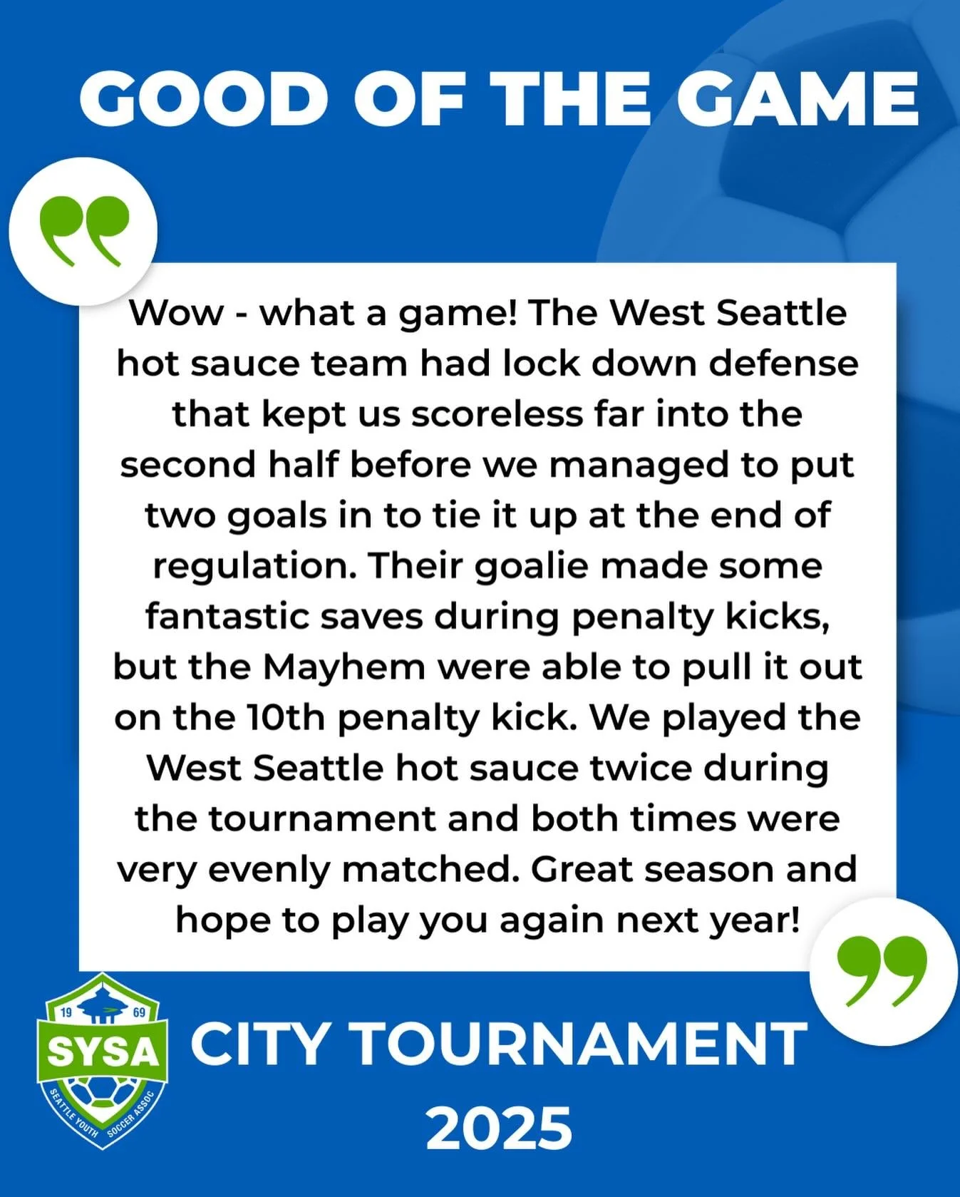 GU13 | SYSA WS Knapp vs Mag Mayhem

2025 City Tournament