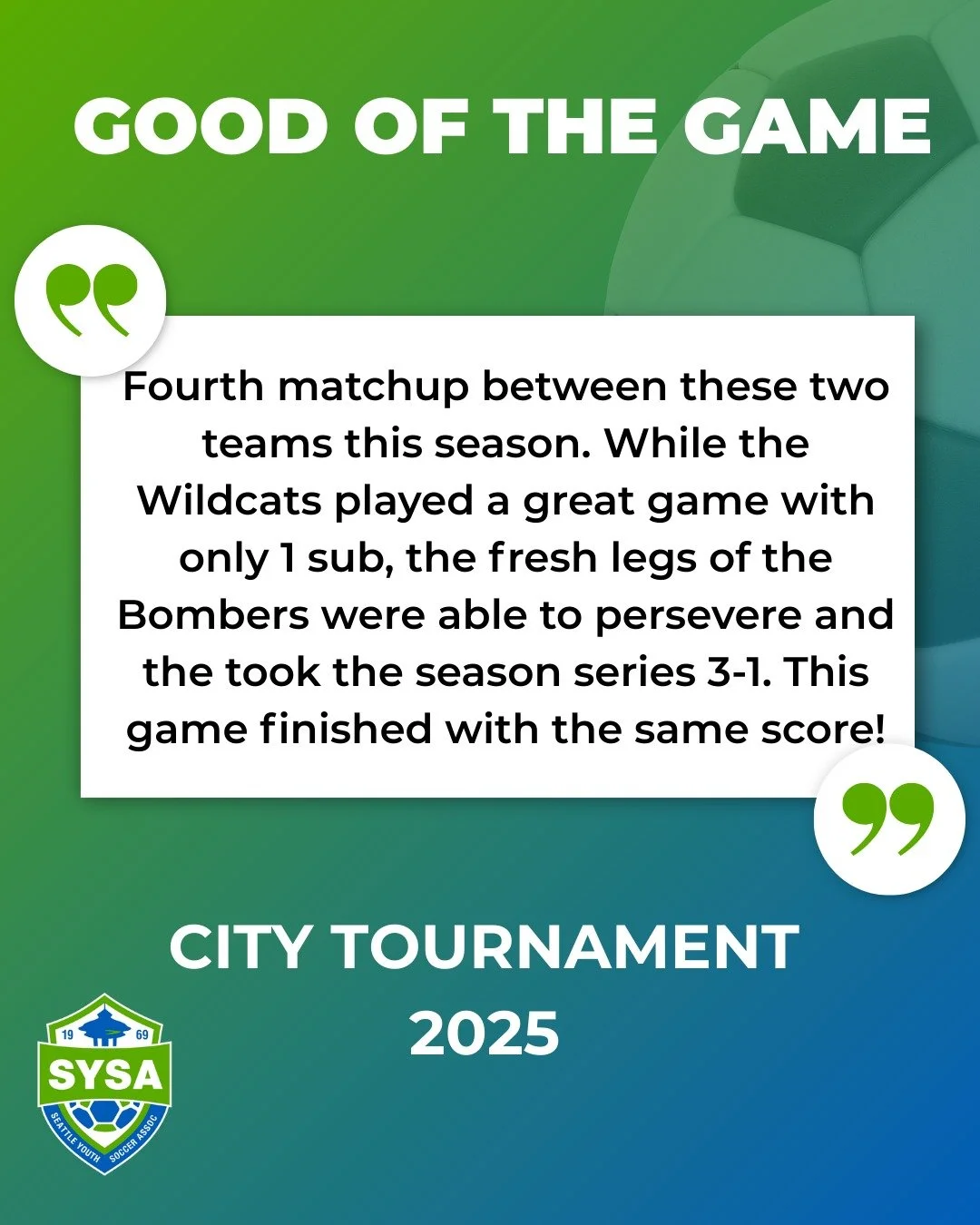 BU14 Gold | LC Bombers vs WD Wildcats

SYSA Good of the Game

2025 City Tournament