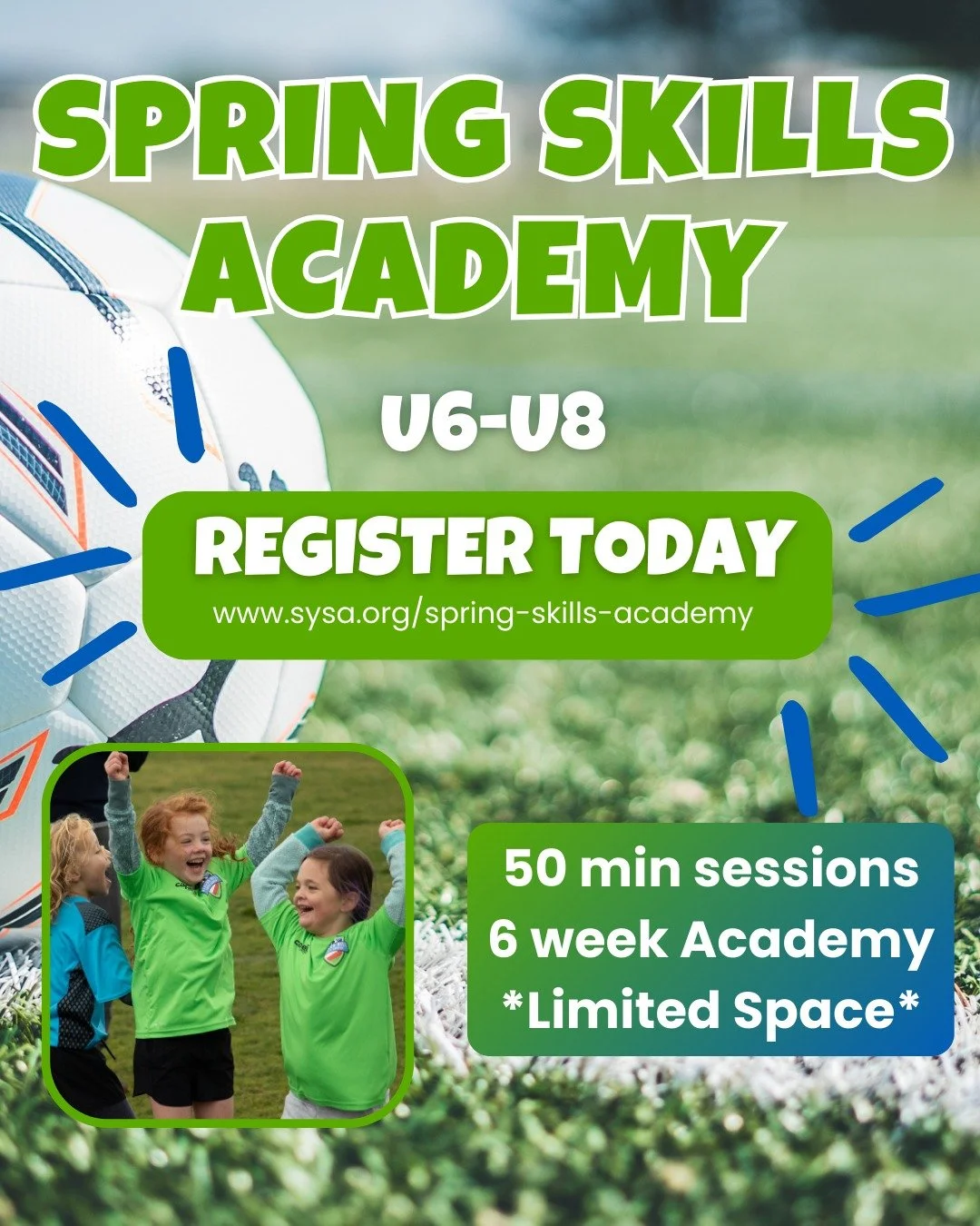 *REGISTER NOW* 2026 Spring Skills Academy for U6-U8 Players 

We still have spots remaining for 2026! 

www.sysa.org/spring-skills-academy

#soccerseattle #springsoccer #youthsoccer #youthsports #seattlesports
