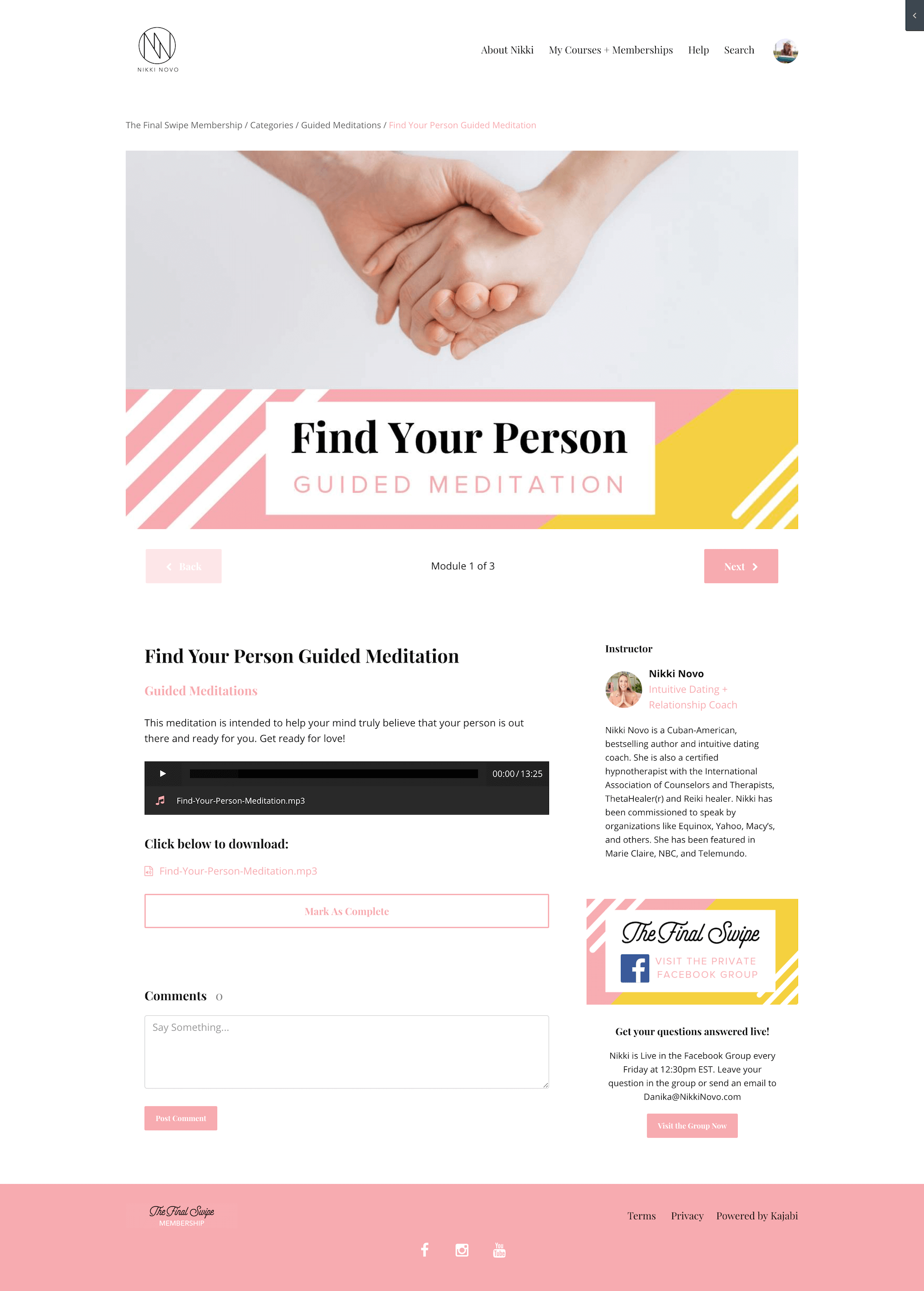 Kajabi Customization for Intuitive Dating Coach, Nikki Novo. © 2019 Awake Website Design.