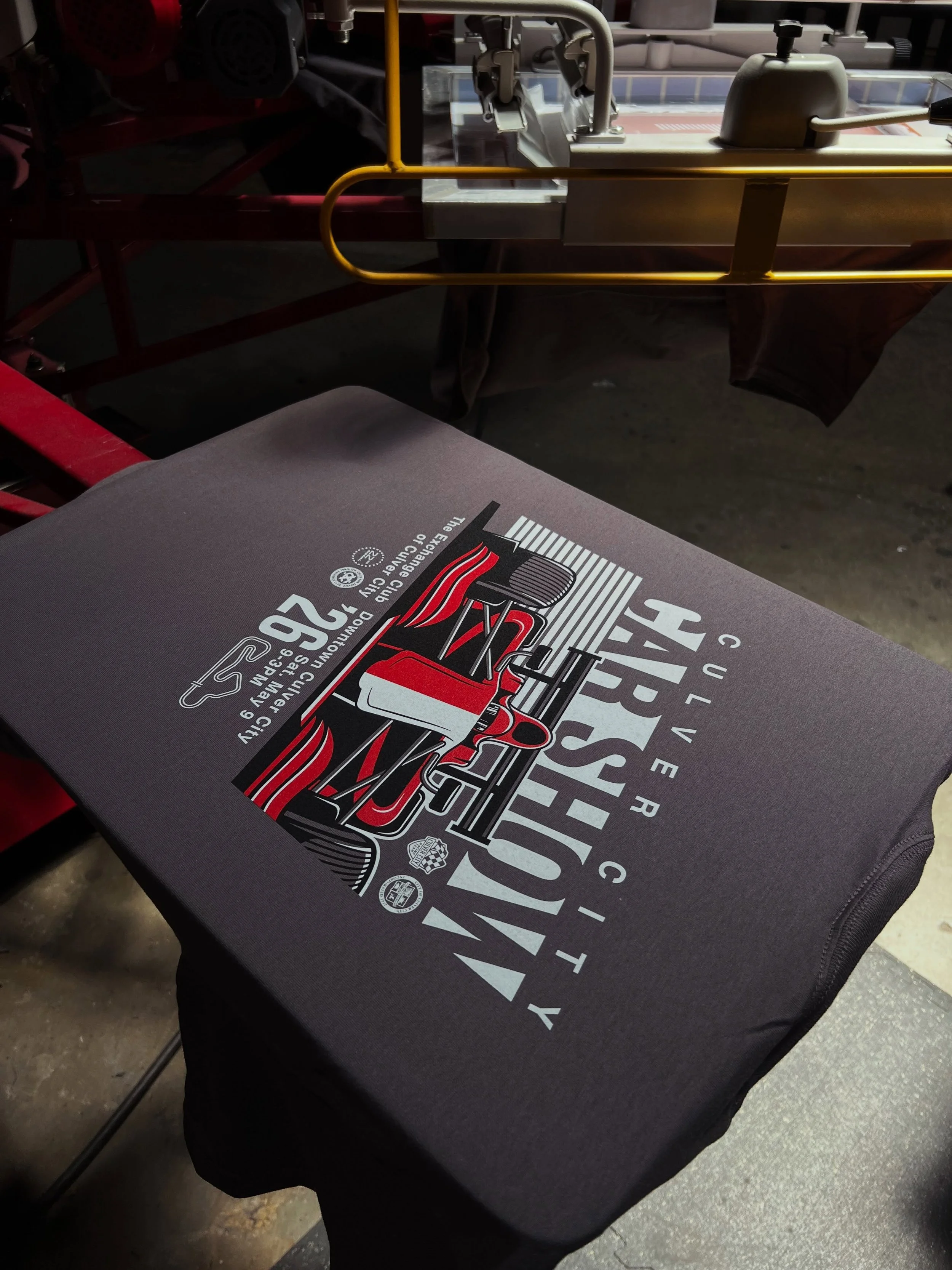 Culver City Car Show tees we printed a few months ago. The small details came out so clean on this project. @johnpelicoiiiart and @killerpumpkins always coming through with the fun prints and awesome art. We look forward to next years design!