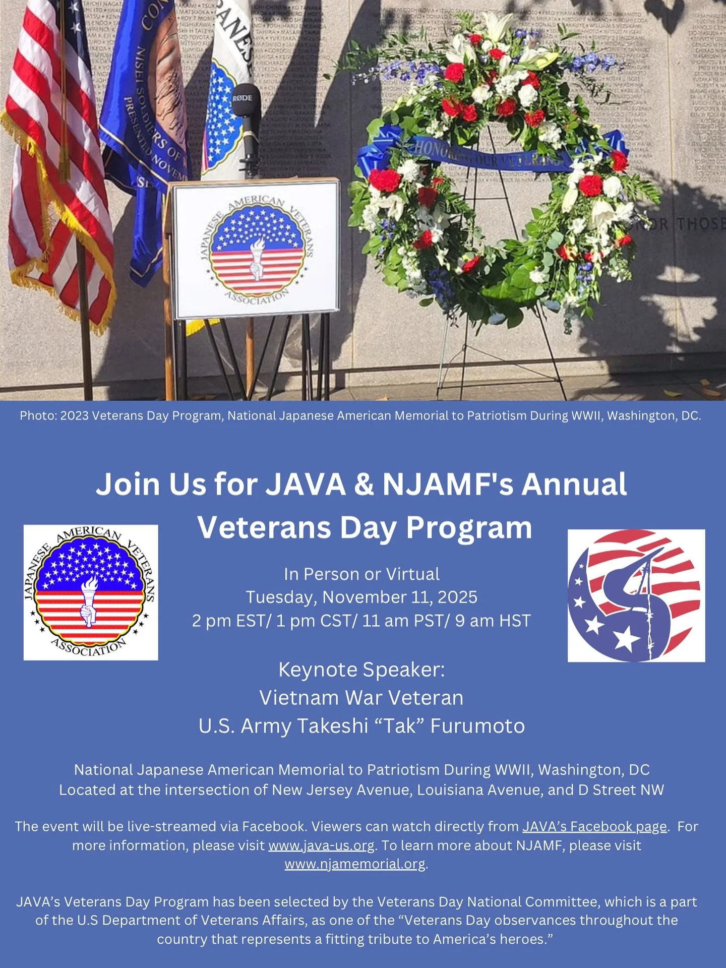 Join us on 11/11 to celebrate Veterans Day &amp; the Memorial&rsquo;s 25th Anniversary!