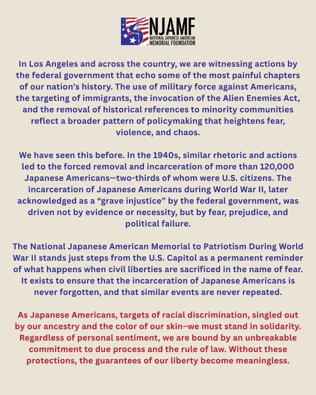 We know all too well what could happen when the federal government targets marginalized groups to spread fear and division. We must stand in solidarity now -- so the injustices of the past are not repeated.