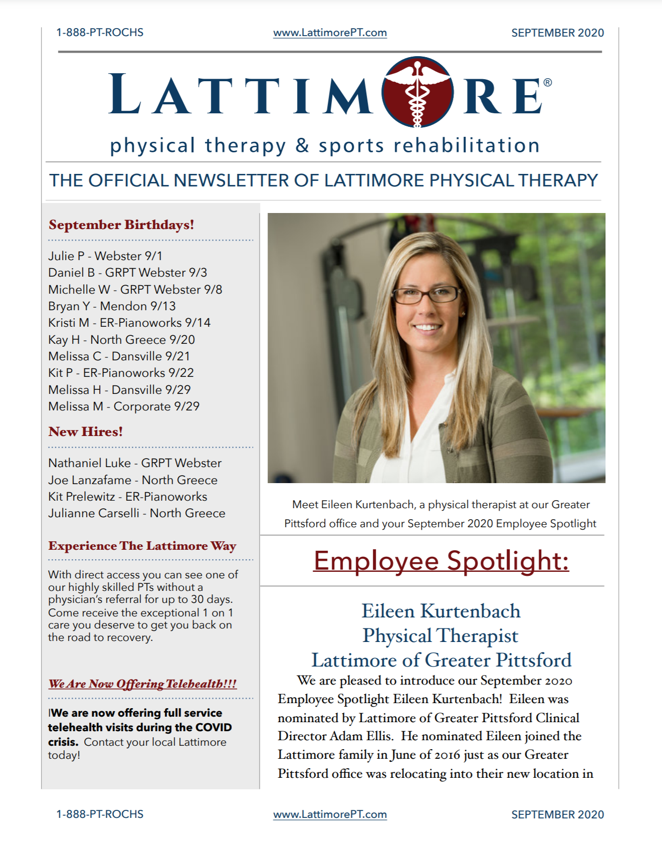September 2020 Newsletter Lattimore Physical Therapy
