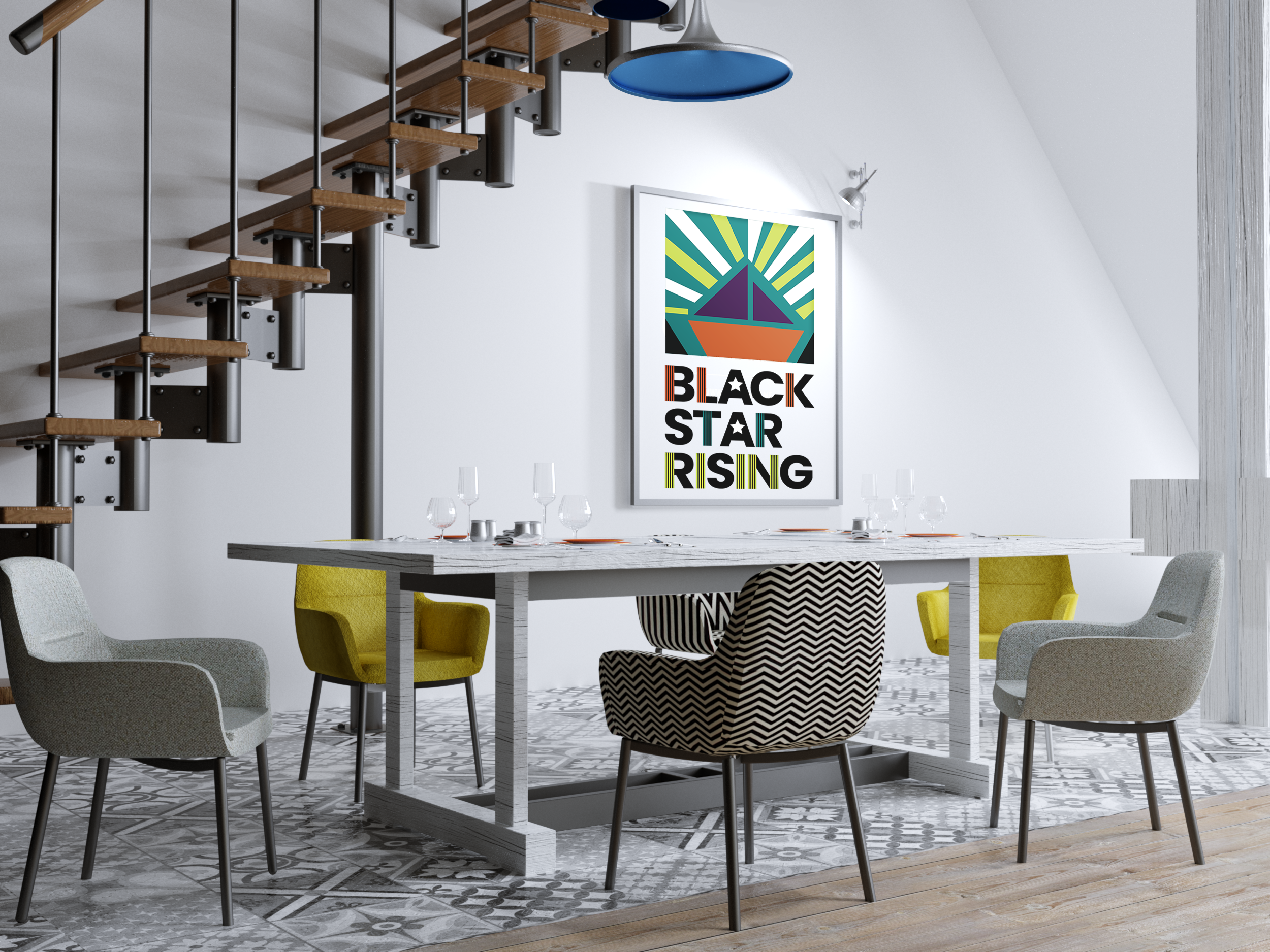Poster artwork in a modern loft for Black Star Rising.png