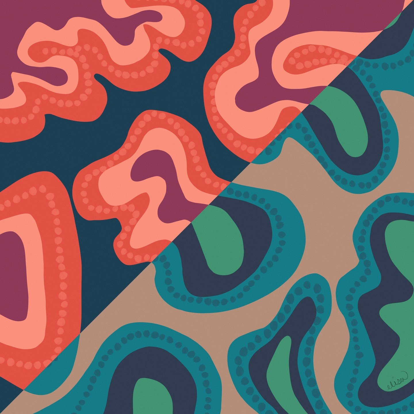 💥 Monday Art Drop 💥
Meet Origami Paper&mdash;where color, movement, and a little bit of mind-bending magic collide.

This piece plays with mirrored energy and organic rhythm. One side&rsquo;s all bold and punchy, the other&rsquo;s a little more gro