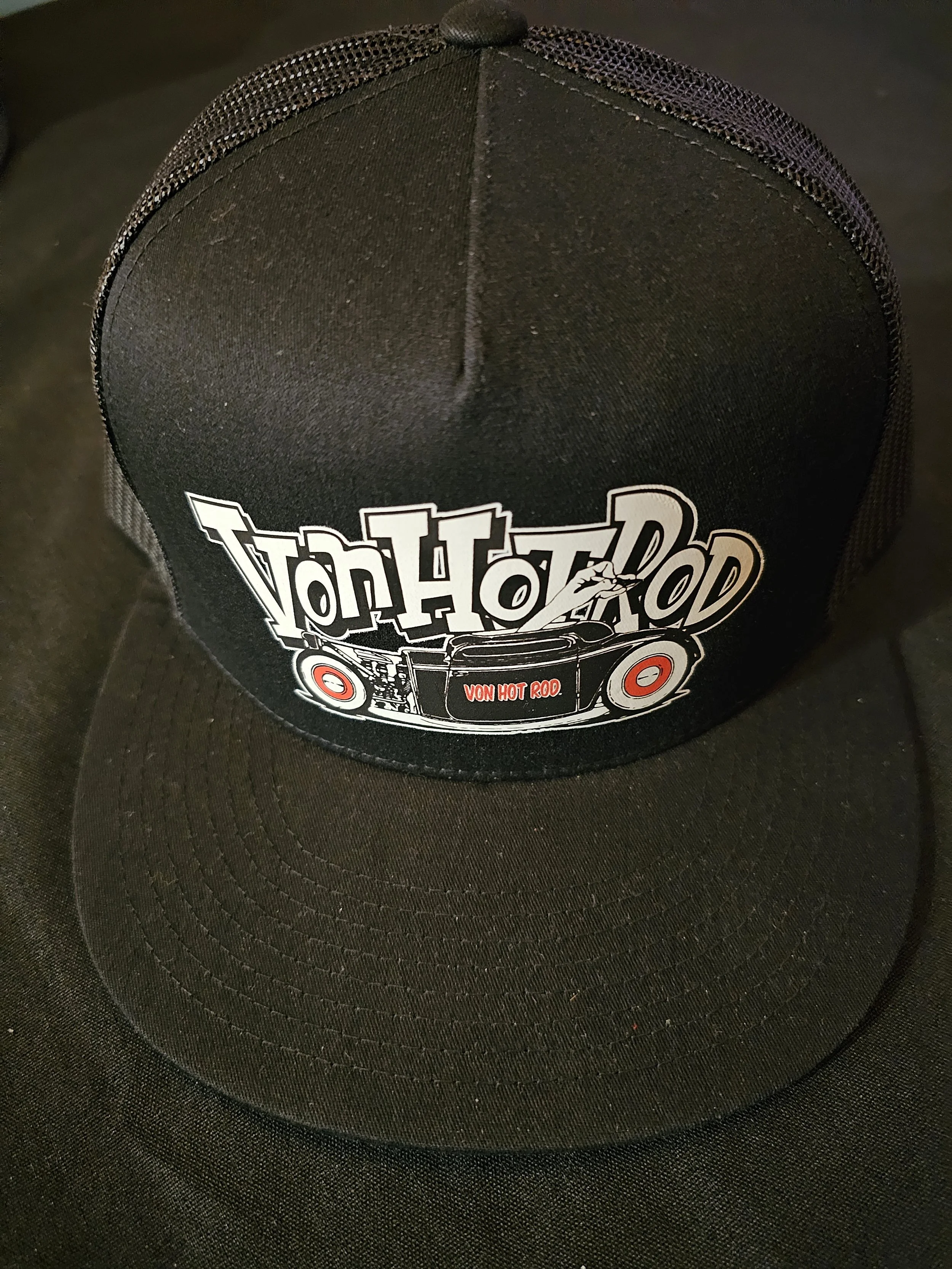 VHR Trucker Flat Bill Adjustable Black Hat 3 window