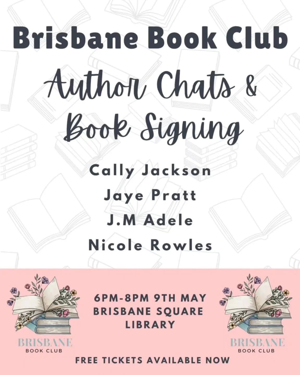 Here's another awesome event coming this May, and tickets are all yours for nada!! 
I'll be joining @callyjacksonauthor, @jayeprattauthor, and @nicolerowles_writing at Brisbane Square Library on Friday the 9th of May from 6 to 8 p.m. for the Brisbane