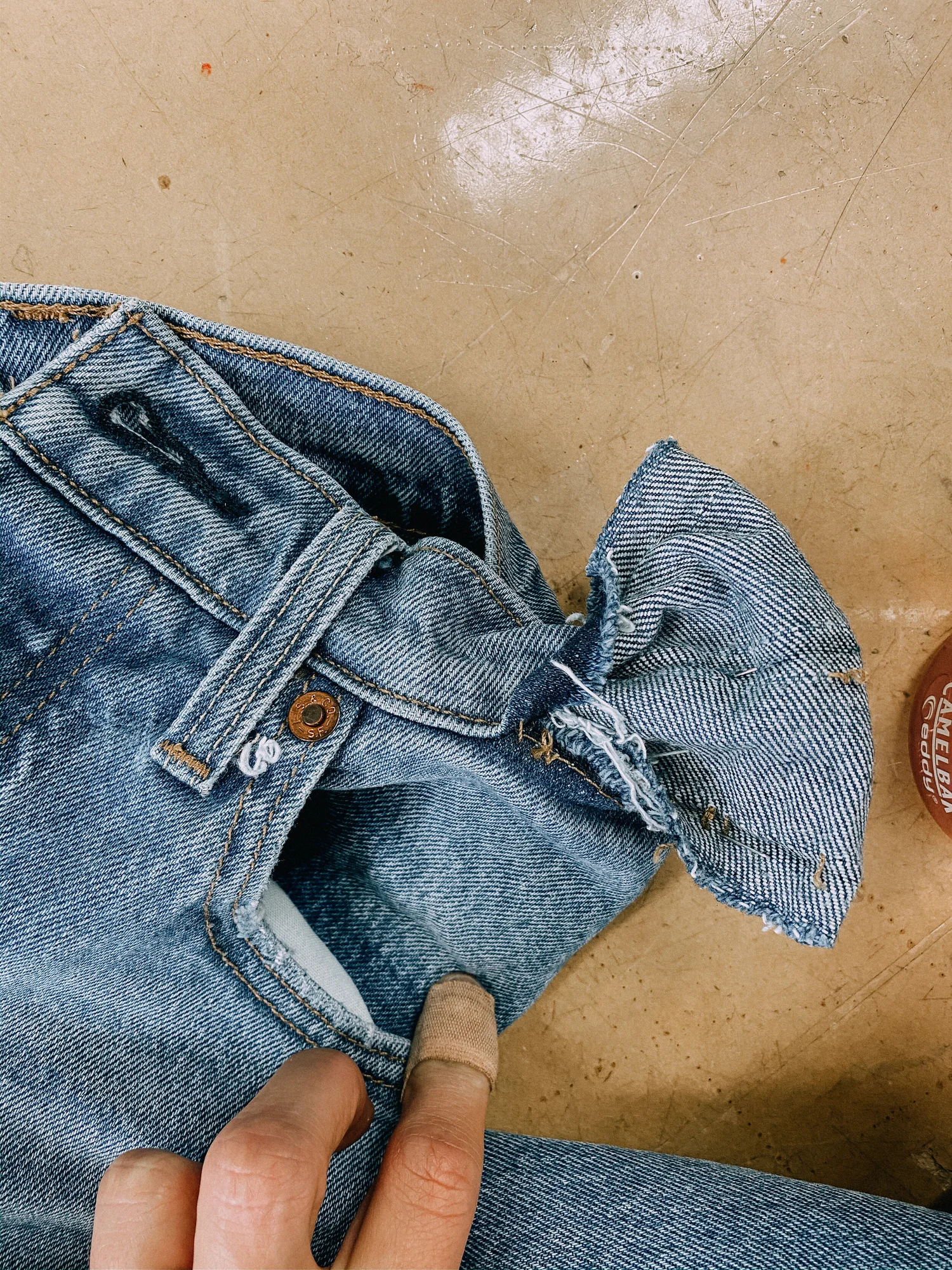 Jeans Alteration How to size down Denim Jeans at the waist — Sewing