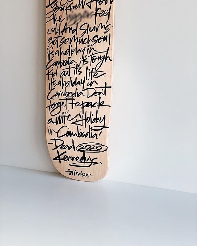 Hand-painted lyrics on a skateboard deck for a client. Loved creating this custom gift piece! Complete with my casual lettering style and a side of edginess; hand-painted with enamel 🛹🖤
-
Thanks Bec for letting me go wild with this, hope you love i