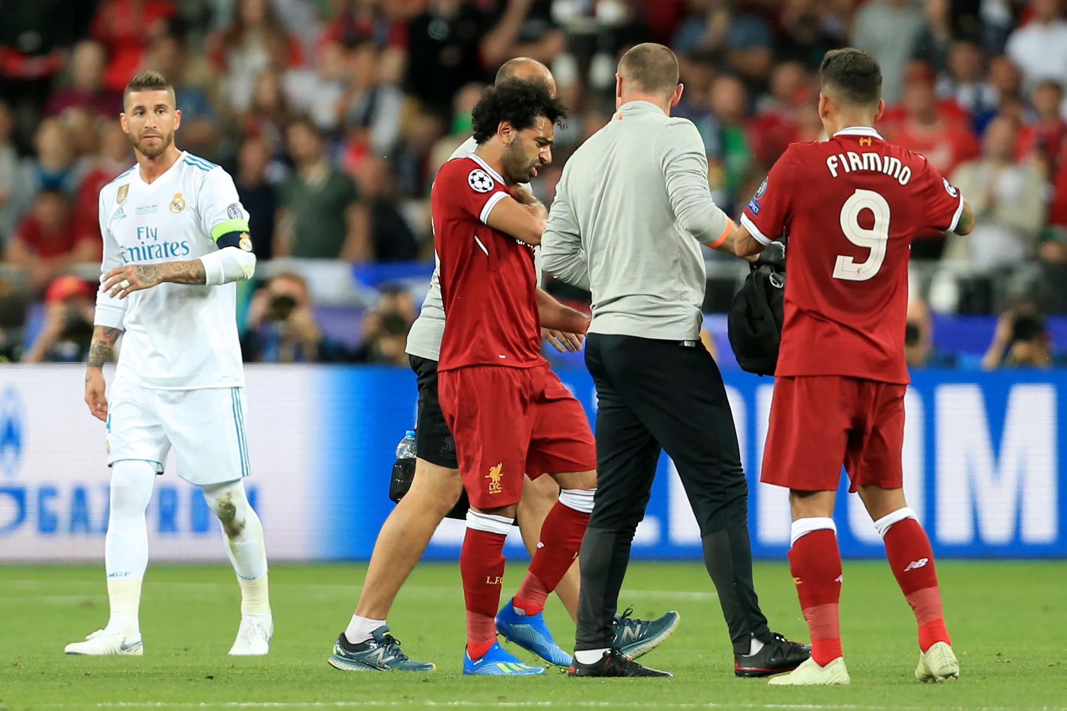 Mohamed Salah leaves the field of play during the 2018 UEFA Champions League final