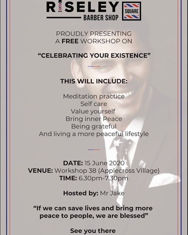 A FREE WORKSHOP OFFERED BY RSBS!
Time to give something back to the Community 🙏 We need it, the World needs it 😇🌎🧘&zwj;♂️ #riseleysquarebarbershop #communityfirst -#communityservice #workshop #workshop38 #servicetohumanity #weareone #meditation #