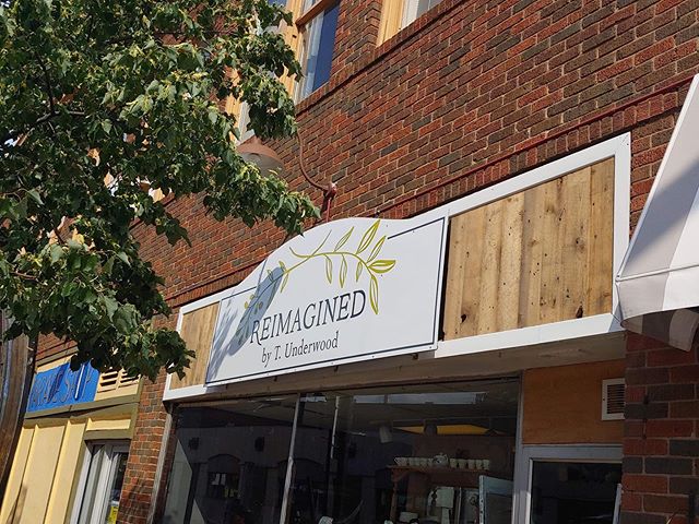 @t.l.underwood sign featuring our old growth reclaimed pine! #reclaimedwood #localbusiness