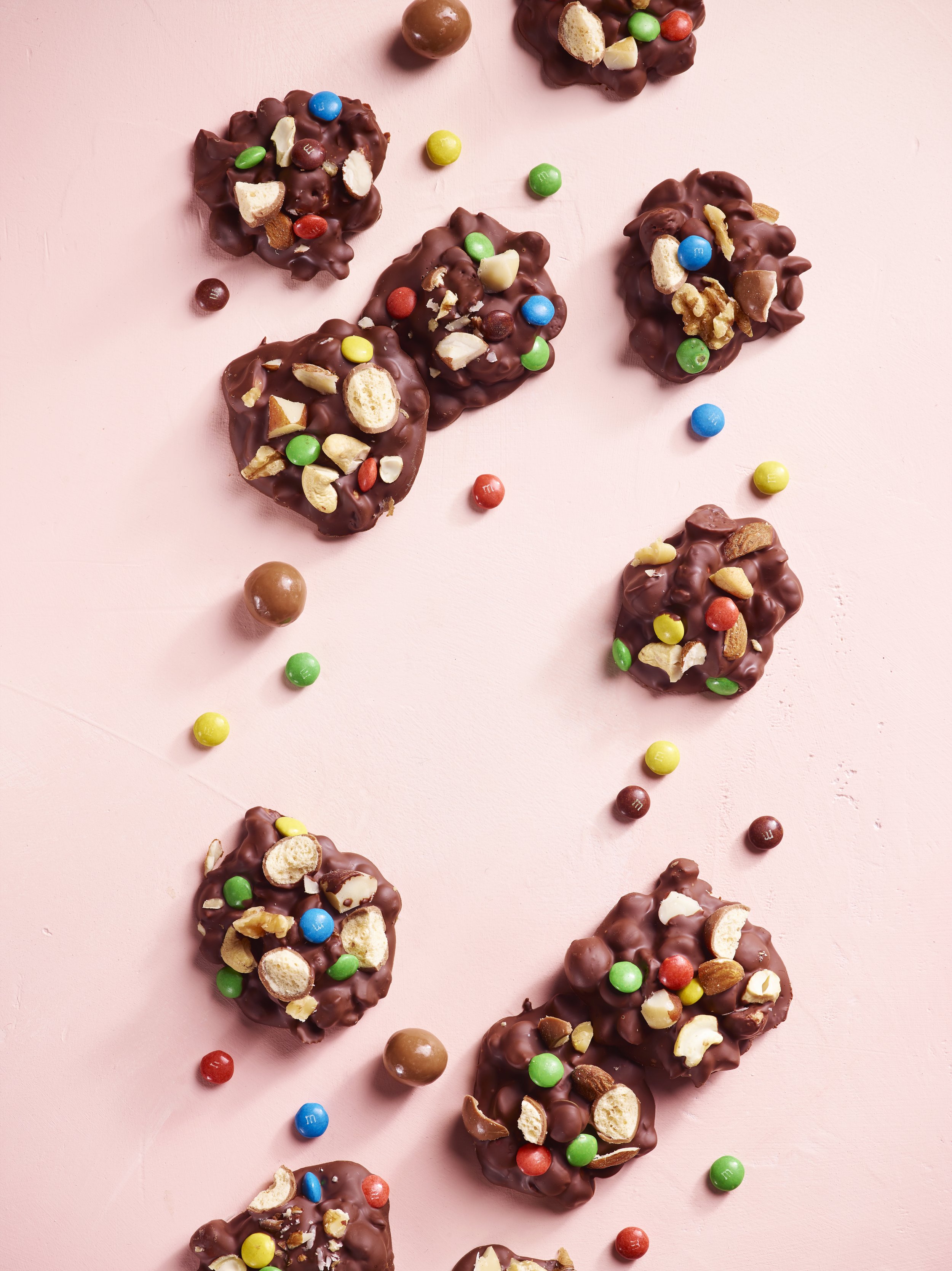 a recipe for M&Ms chocolate florentines written and styled by Sophie Foot for BBC Good Food