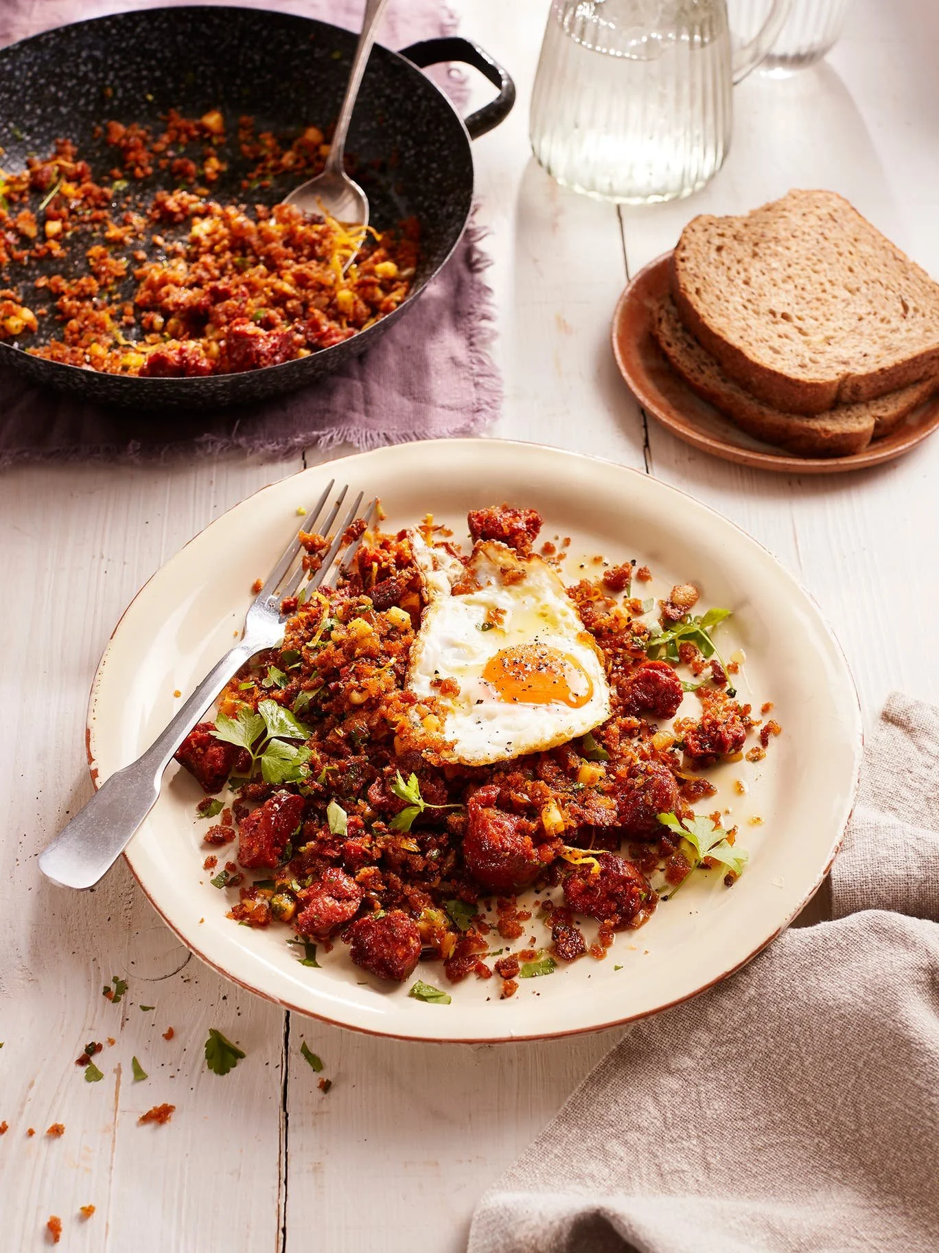Valentine Warner recipe for Fried breadcrumb migas with Spanish vegetables and crumbled chorizo styled by Sophie Foot for Allisons via The Independent