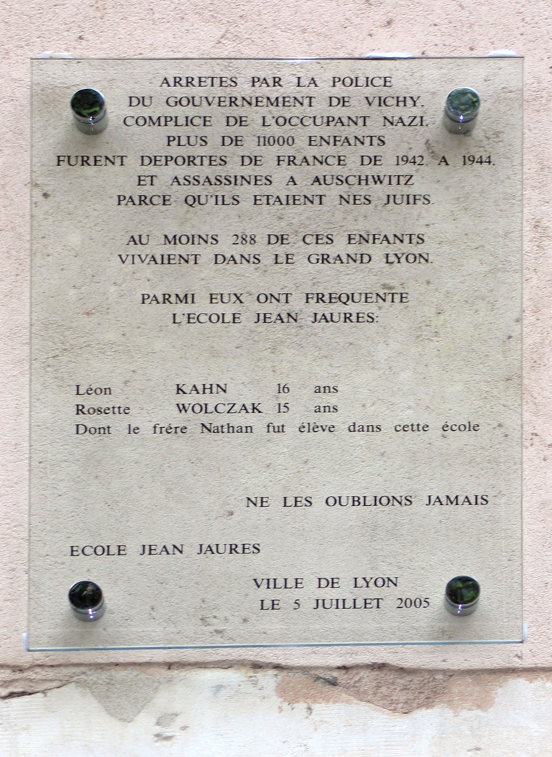 Plaque école Jean Jaures Lyon