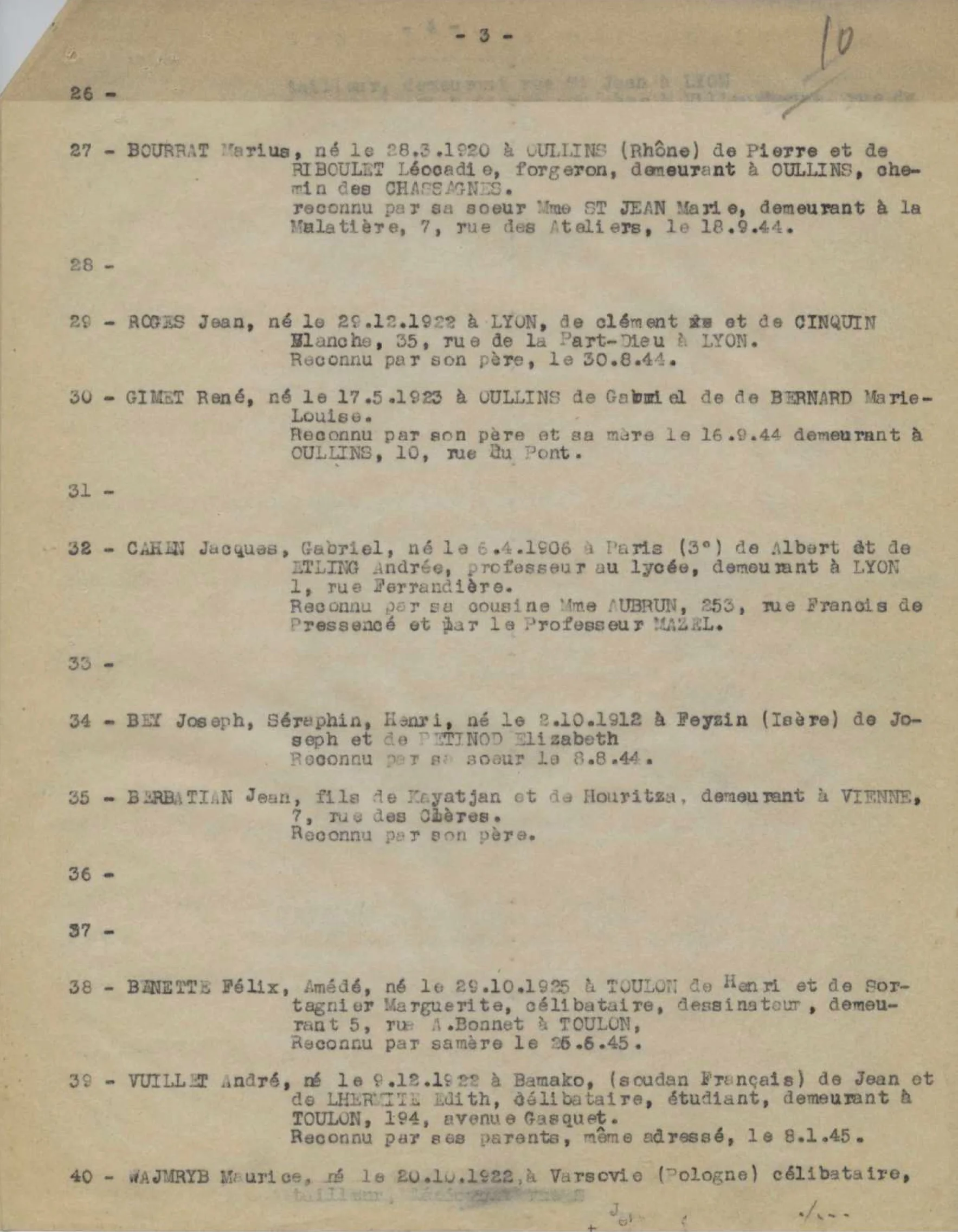 Procès verbal du 18/01/1946 sur les 52 fusillés de Chatillons d'azergues