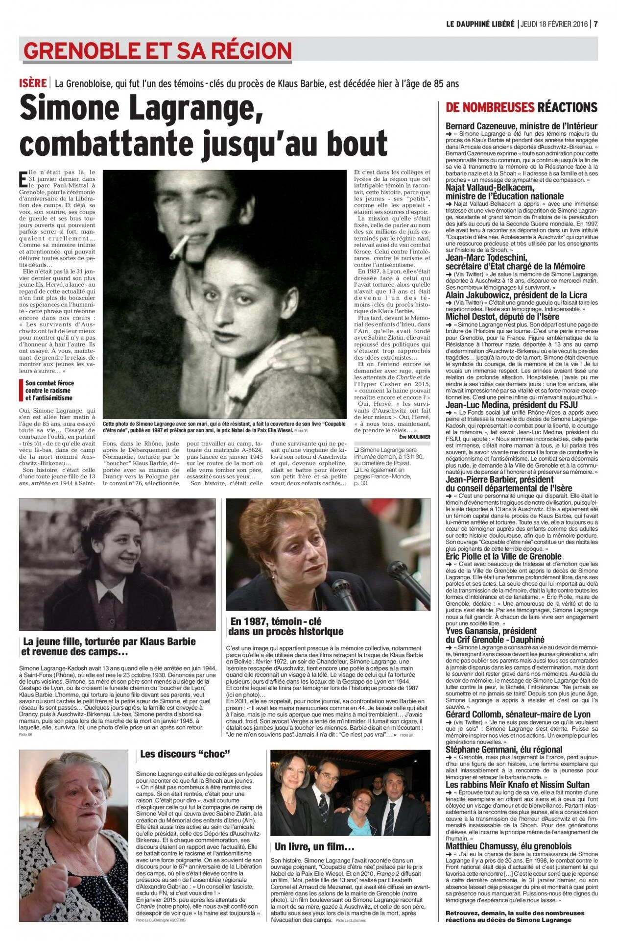 Simone Lagrange (Kadosche) Annonce de décès