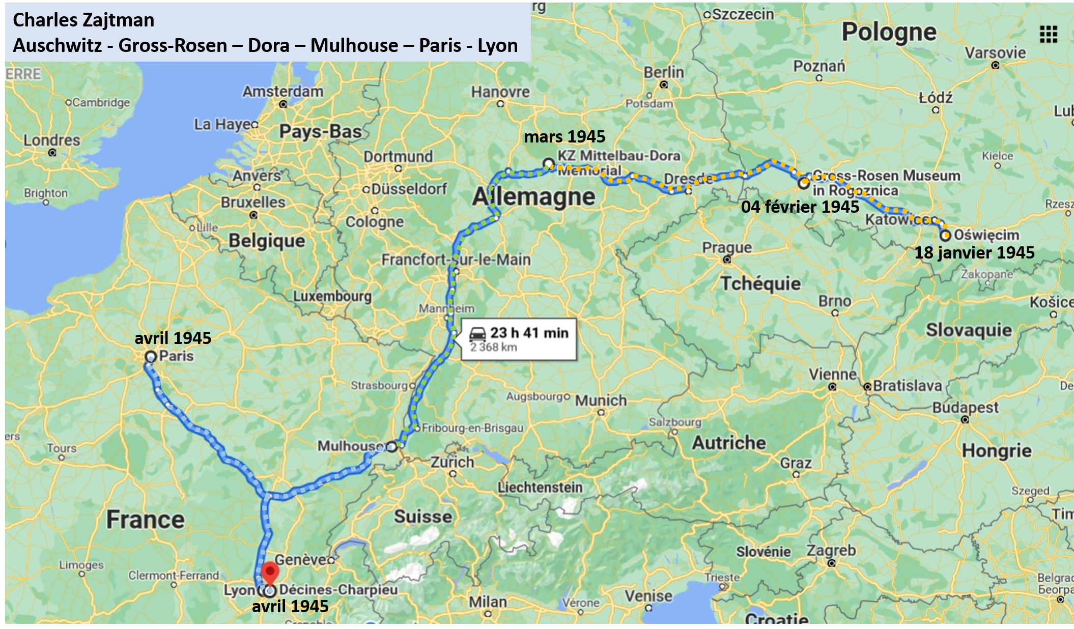 Charles Zajtma, trajet après évacuation d'Auschwitz