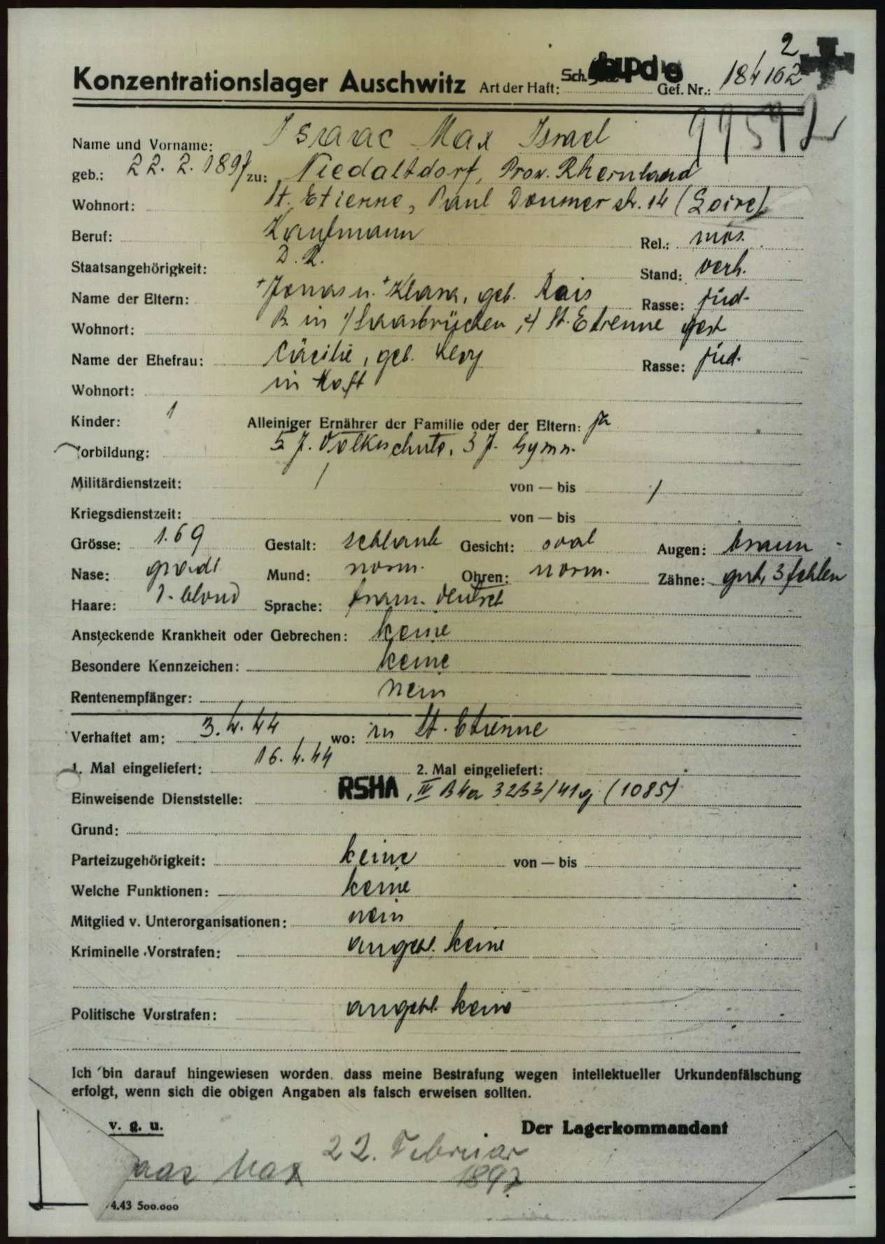Max Isaac, fiche Stutthof