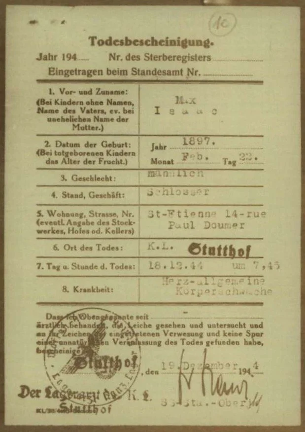 Max Isaac, fiche Stutthof