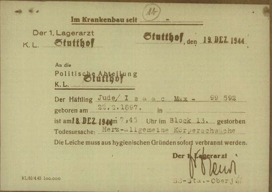 Max Isaac, fiche Stutthof