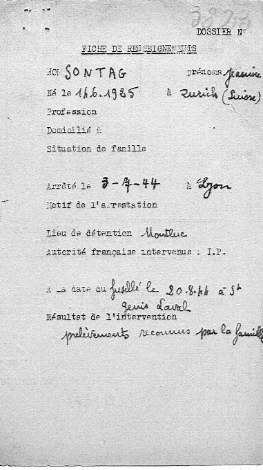 Jeanine Sontag, fiche Montluc