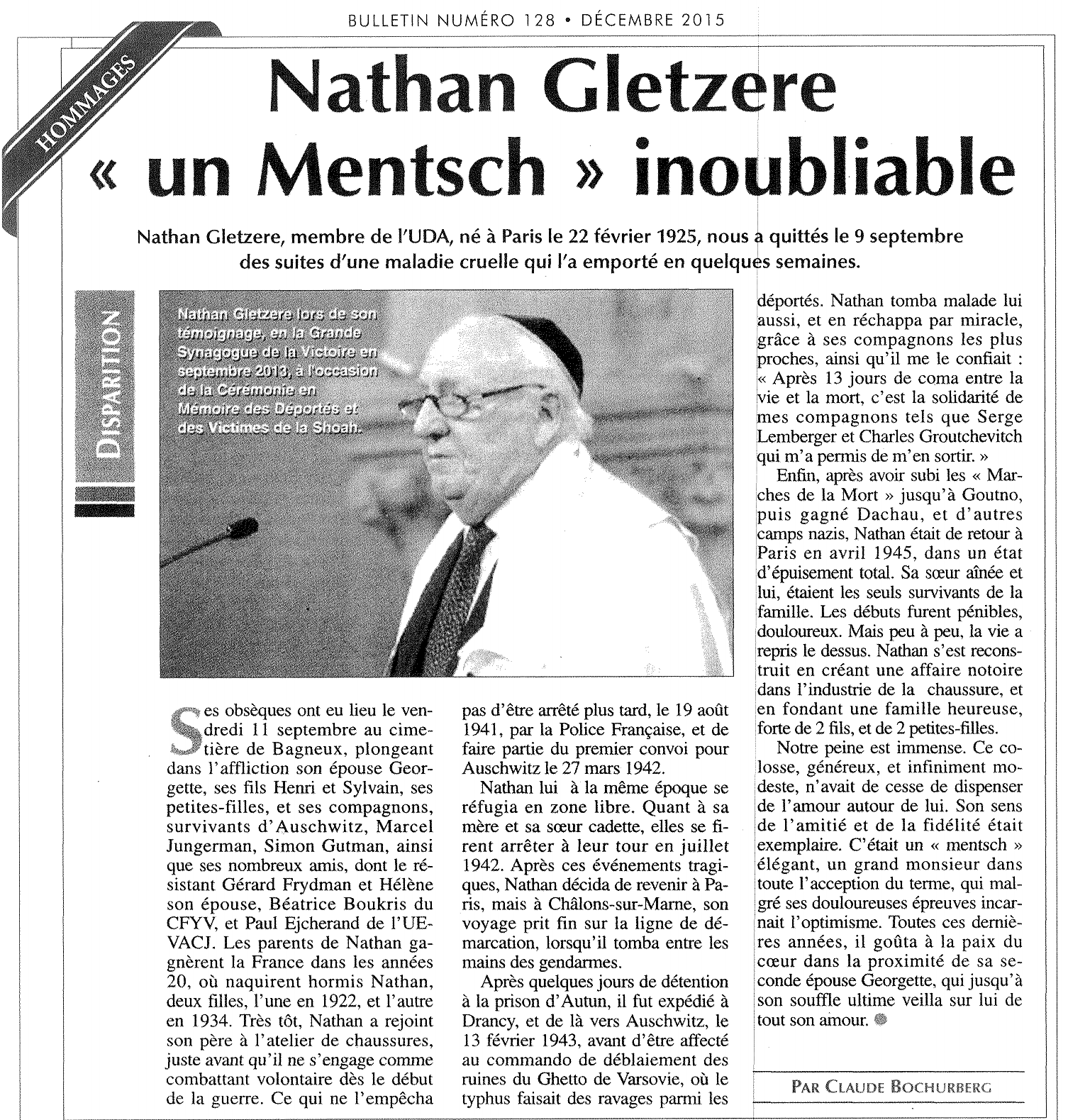 Nathan Gletzere "un Mensch" inoubliable