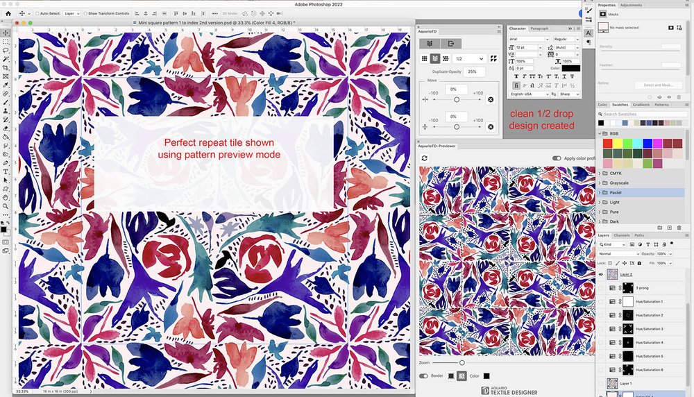screen shot showing repeat pattern in Aquario Textile Designer