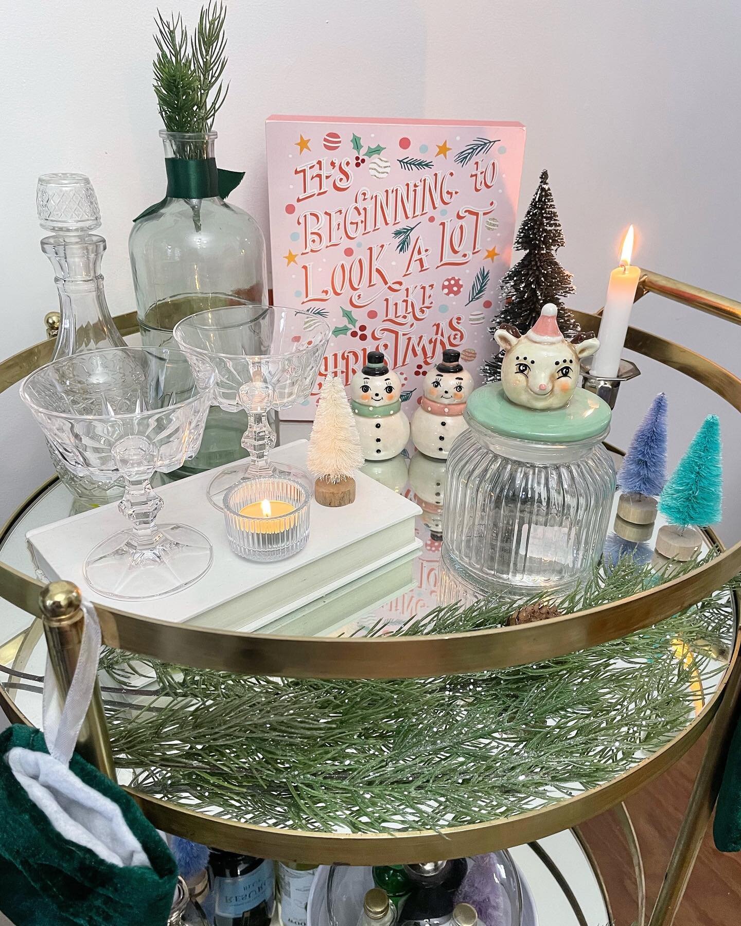 Making spirits bright 🎄🥂

I wanted a colourful pastel vibe for our holiday bar cart this year. I still have to fill the candy dish, but I LOVE the vintage looking Johanna Parker pieces I found at @homesensecanada 

This may be my last fun bar cart 