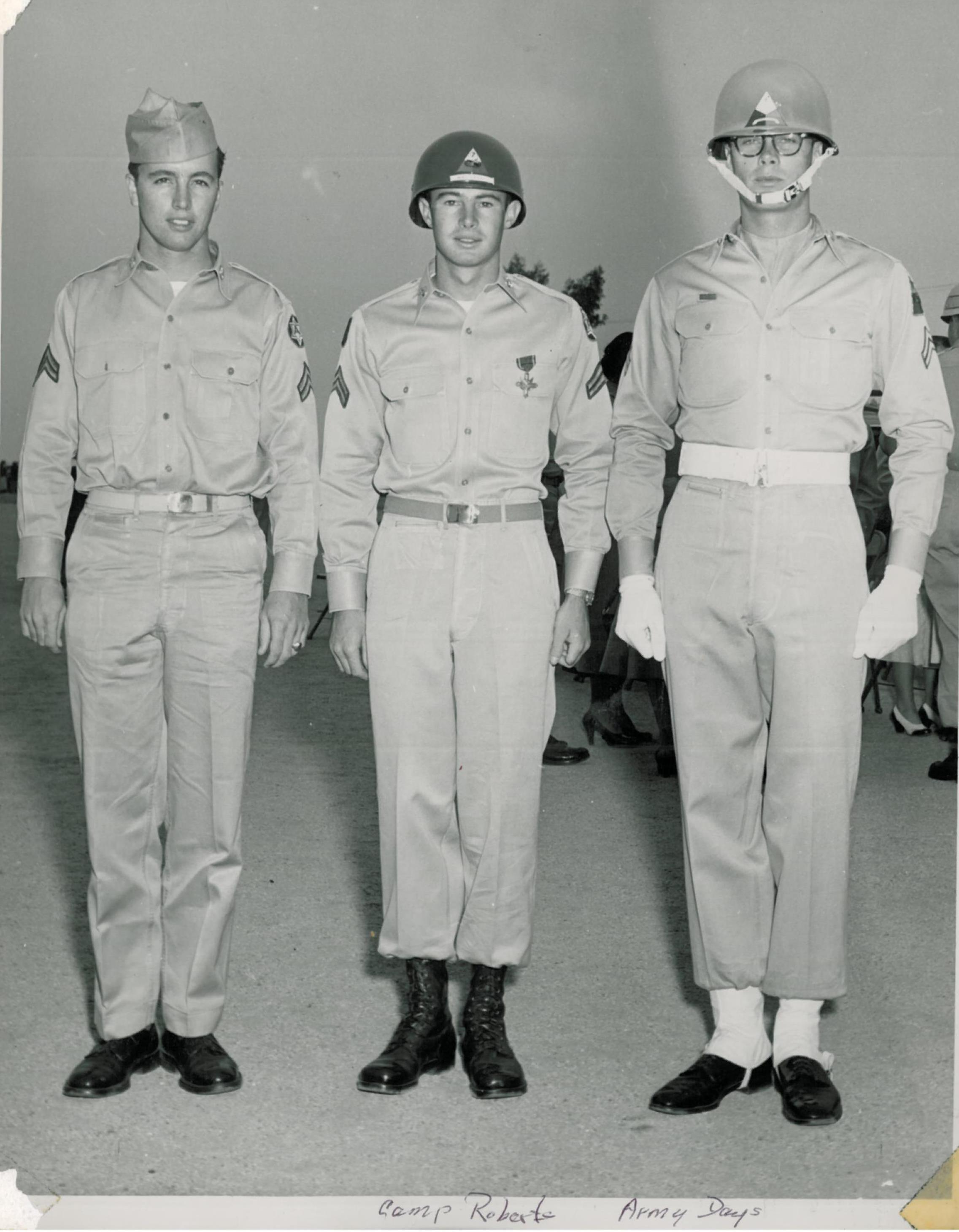  Camp Roberts, Calif., c. 1951-1952.  This photo MAY have appeared in  The Camp Roberts Parade , Vol. 3 #1, Thursday, Oct. 16, 1952.  Corporal Norman McCloud (center) was awarded the Distinguished Service Cross by Secretary of the Army Frank Pace, Jr