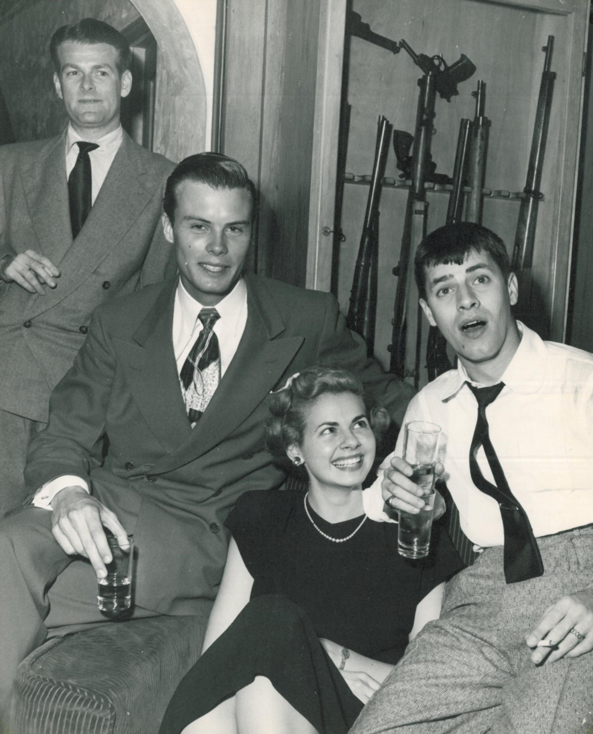  Bob with Nanette Burris and Jerry Lewis, c. 1950  Man standing at left unidentified. Taken at Lewis’ home when Nanette was an assistant/secretary to him. Lewis and Dean Martin at this time were having their first great successes in nightclubs and in