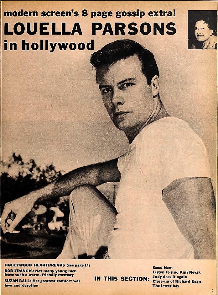  Above:  Modern Screen , Oct. 1955  Below:  Modern Screen , Nov. 1955  The full text of “Bob Francis’ Last Interview” appears below.  “Bob Francis’ Last Interview” by Alice Finletter,  Modern Screen , Nov. 1955. Fifteen months earlier  Modern Screen 