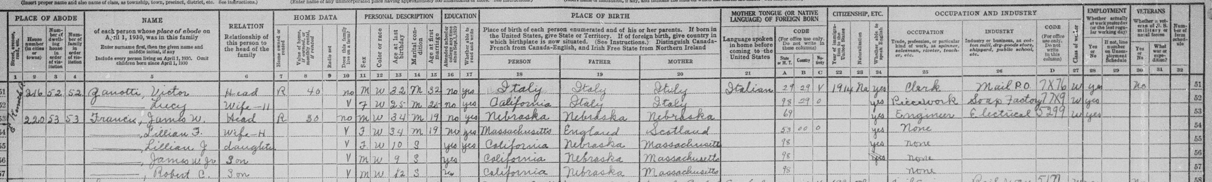  U.S. Census 1930, Pasadena, Calif..   Jim, now 34 (35 on Bob’s birth certificate), is an electrical engineer. Bob is 6 months old, his sister is 10, and his brother is 9. His mother’s age is listed as 34 (36 on Bob’s birth certificate); neither is c