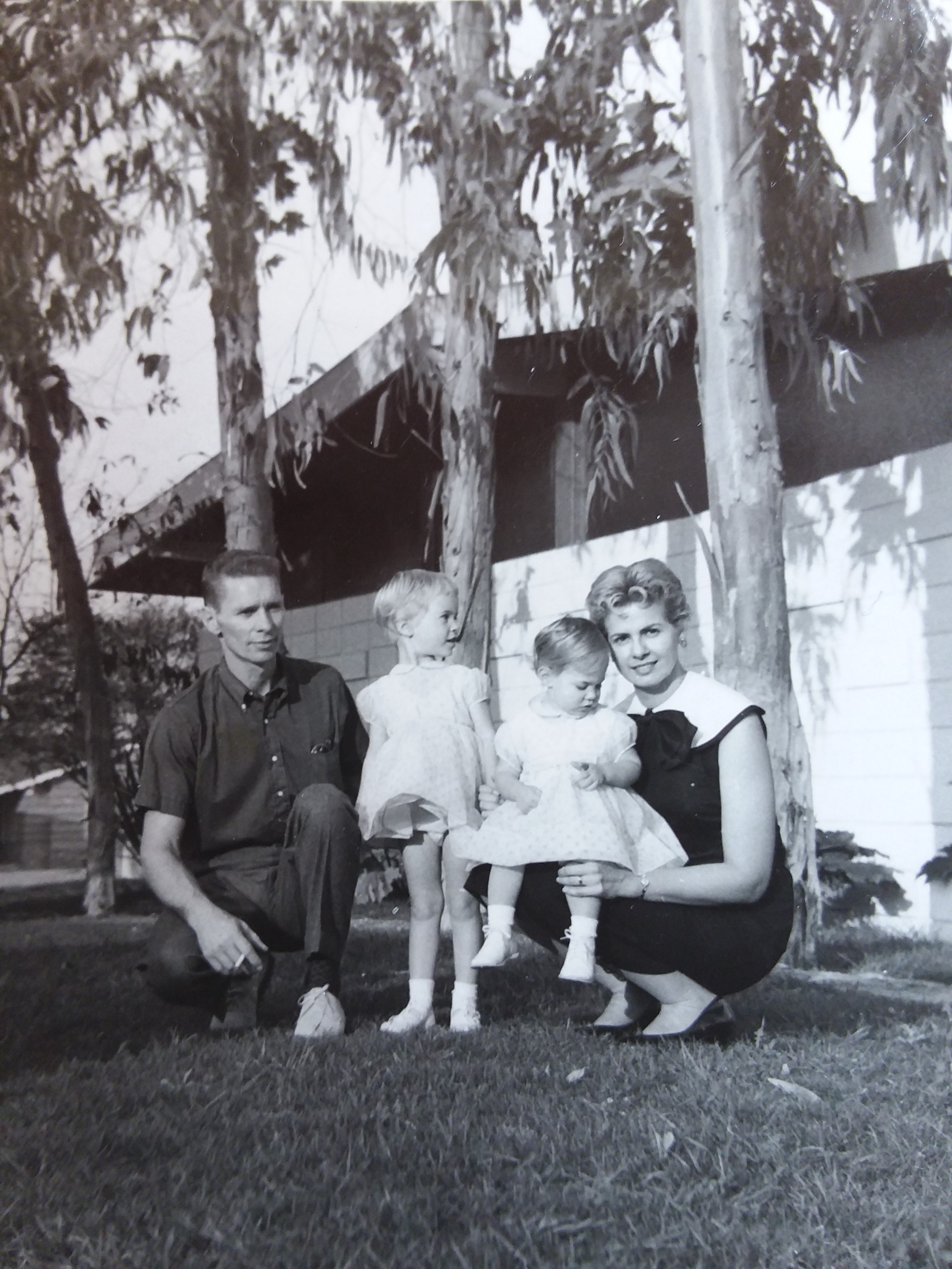  Nanette Burris Pickens with her husband, Dick, and two daughters, c. mid/late 1950s  Nanette lived at 3360 Blair Dr. in the Hollywood Hills near Universal-International Studio when she worked for Jerry Lewis and met Bob. She was an assistant/secreta