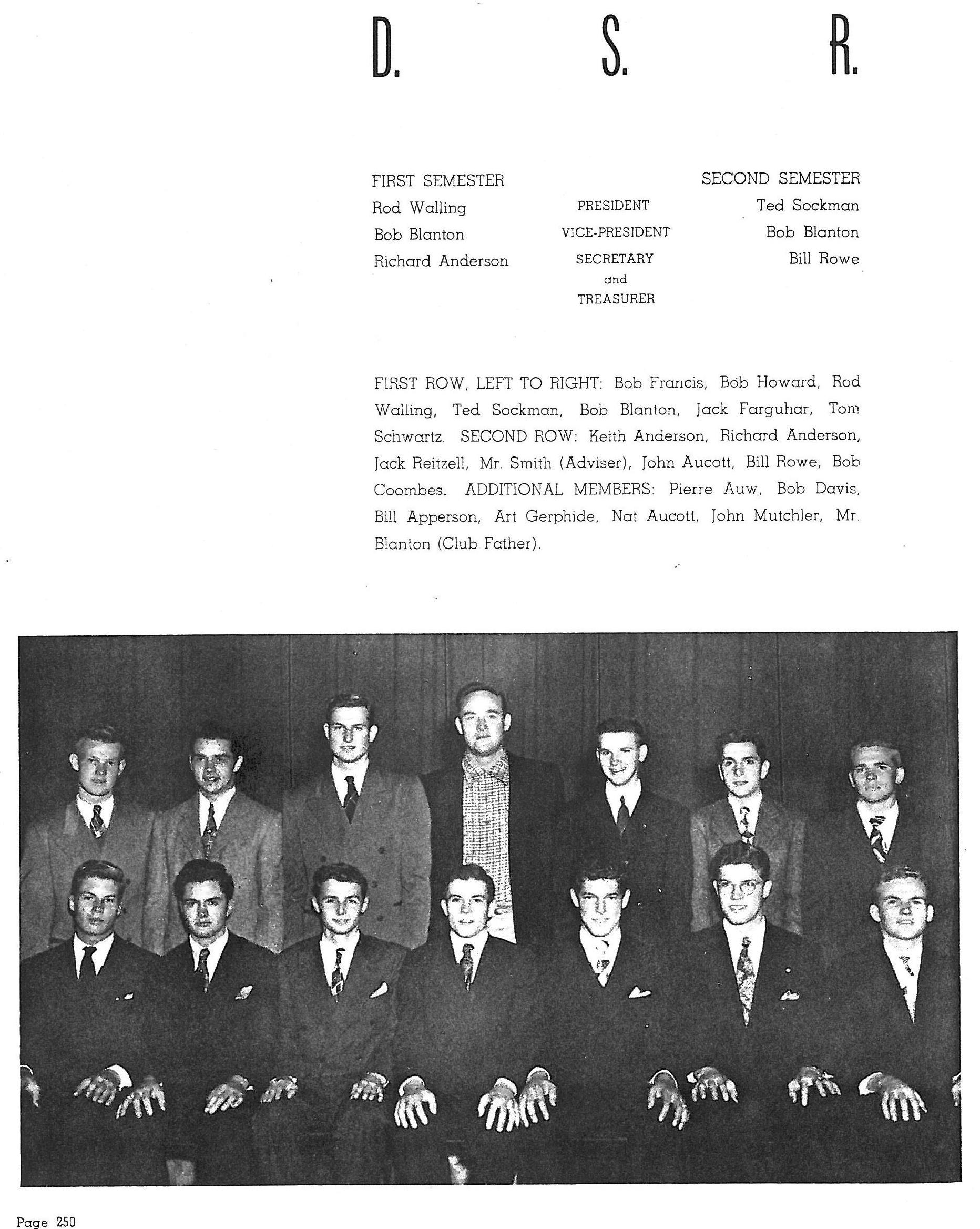  Delta Sigma Rho, Pasadena City College, c. 1947  Bob is seated at the far left in the first row in this photo from the 1947  Campus  yearbook. 