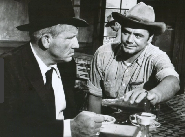  Ernest Borgnine, right, moved from supporting roles, often as a threatening villain, in  Bad Day at Black Rock  (and  From Here to Eternity , 1953), to a leading role in  Marty  (1955) for which he received the Best Actor Oscar. Tracy was a nominee 