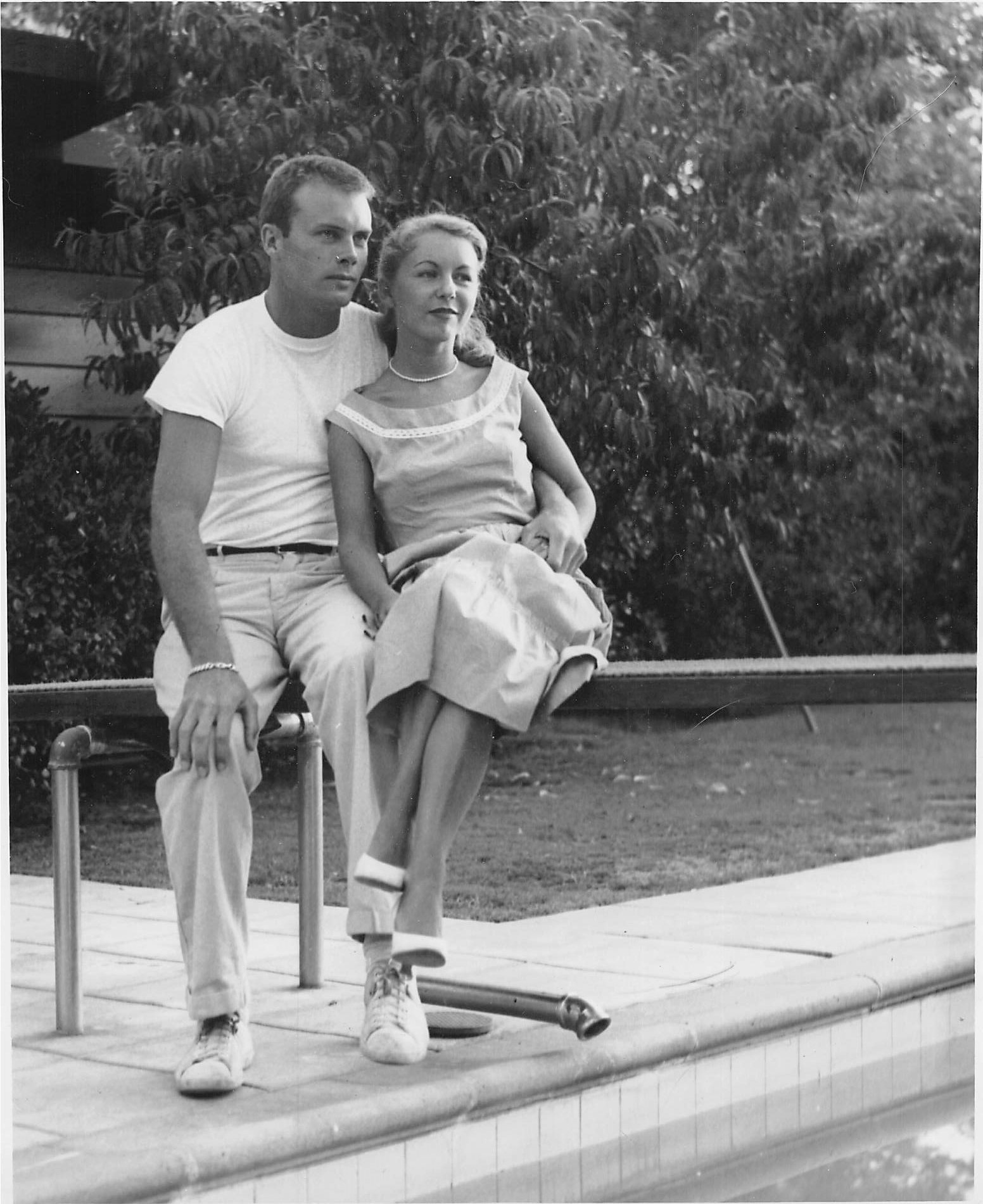  Bob and Dorothy Ross, c. 1953  This photo and the next one seem to be professional photographs, perhaps taken by someone at Columbia Pictures. Location unknown. Their chance meeting following a car accident, c. 1951-1952, developed into a serious ro