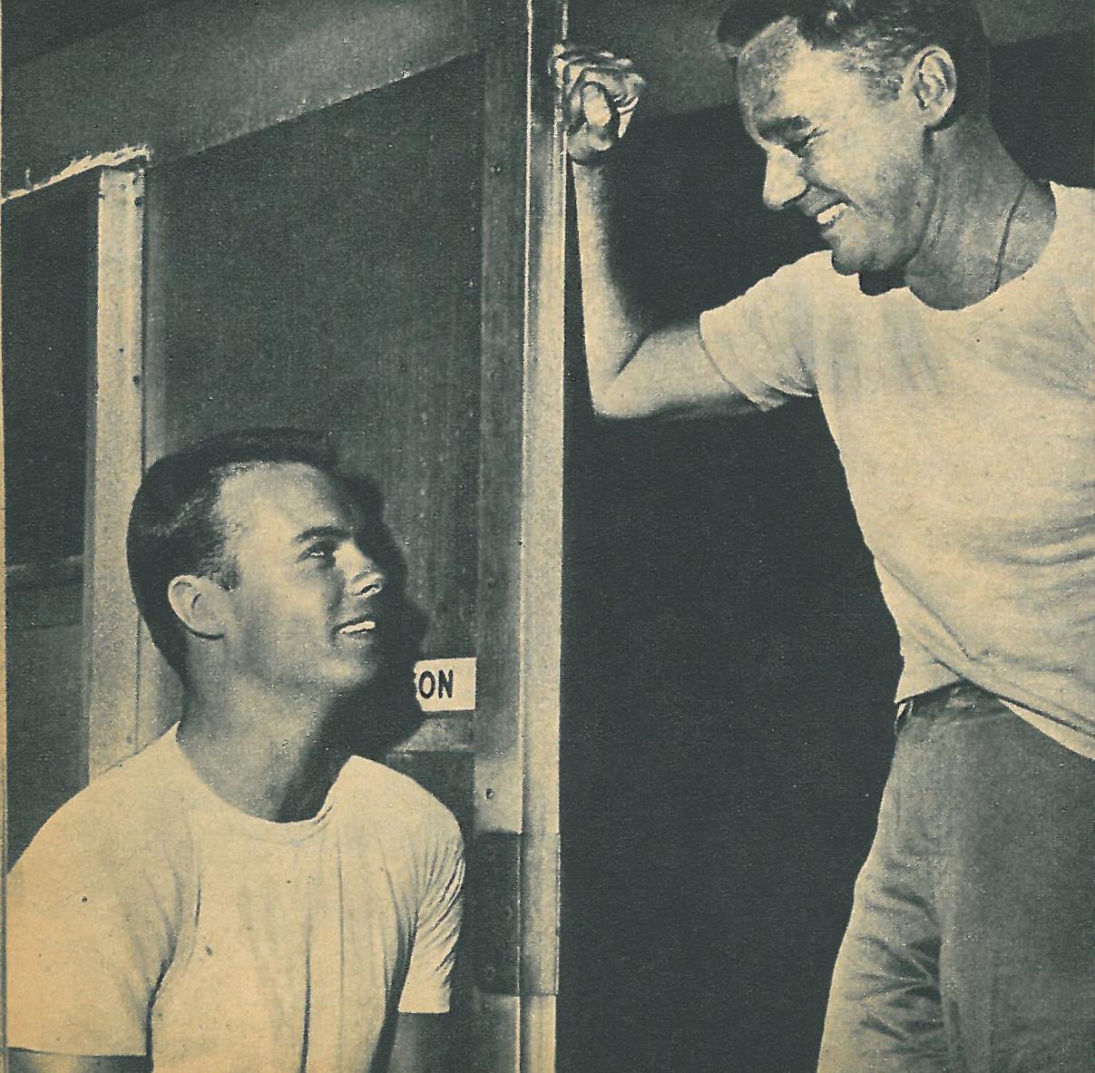  Jan. 1954  Perhaps Bob’s earliest appearance in a fan magazine,  Screen World , Jan. 1954 (on newsstands in early Dec. 1953), when Bob was just finishing  They Rode West .  Photo of Bob and Van Johnson dates from Summer 1953 during  Caine  filming. 