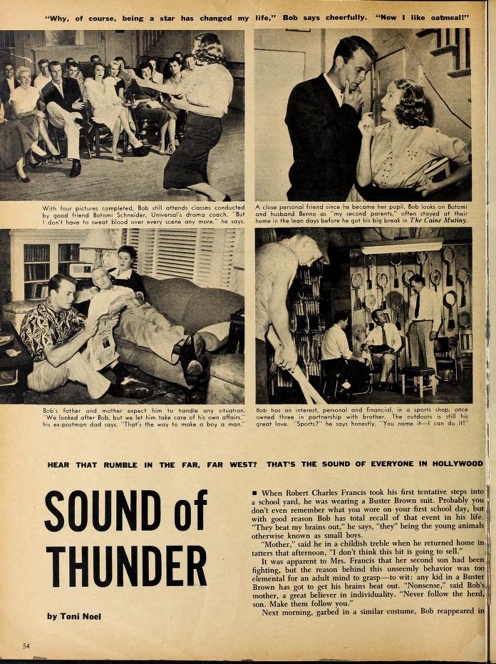   Modern Screen,  Dec. 1954. Based on his haircut, most of these photos were made in Summer 1953 and/or early 1954 when he was filming  The Bamboo Curtain  and  The Long Gray Line.  