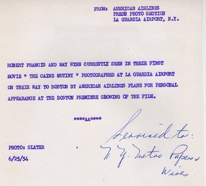  Radio Interview by Tod Williams with Robert Francis, Providence, R.I., Tuesday, July 13, 1954 (Transcribed by DW) [Station unknown, perhaps WHIM.]  TW - One of the most exciting pictures of the year is going to open Saturday at the Strand Theater in