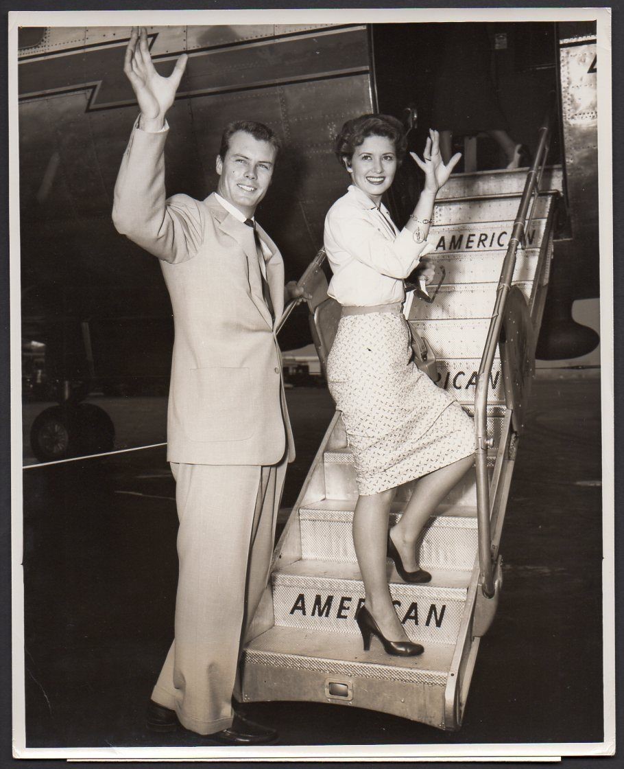  June 25, 1954  Bob and May Wynn boarding American Airlines plane from New York City to Boston for their  The Caine Mutiny  tour. Columbia Pictures may have had a promotional partnership with American Airlines as there are other photos of Bob and/or 