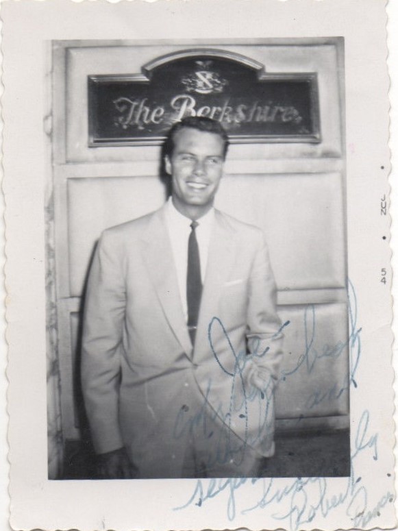  A candid photo by a fan is stamped JUN 54 indicating it was taken and/or developed that month, later sent to Bob to autograph to “Joe,” and then returned to Joe. The Bershire is believed to be (or to have been) a New England hotel where Bob stayed d