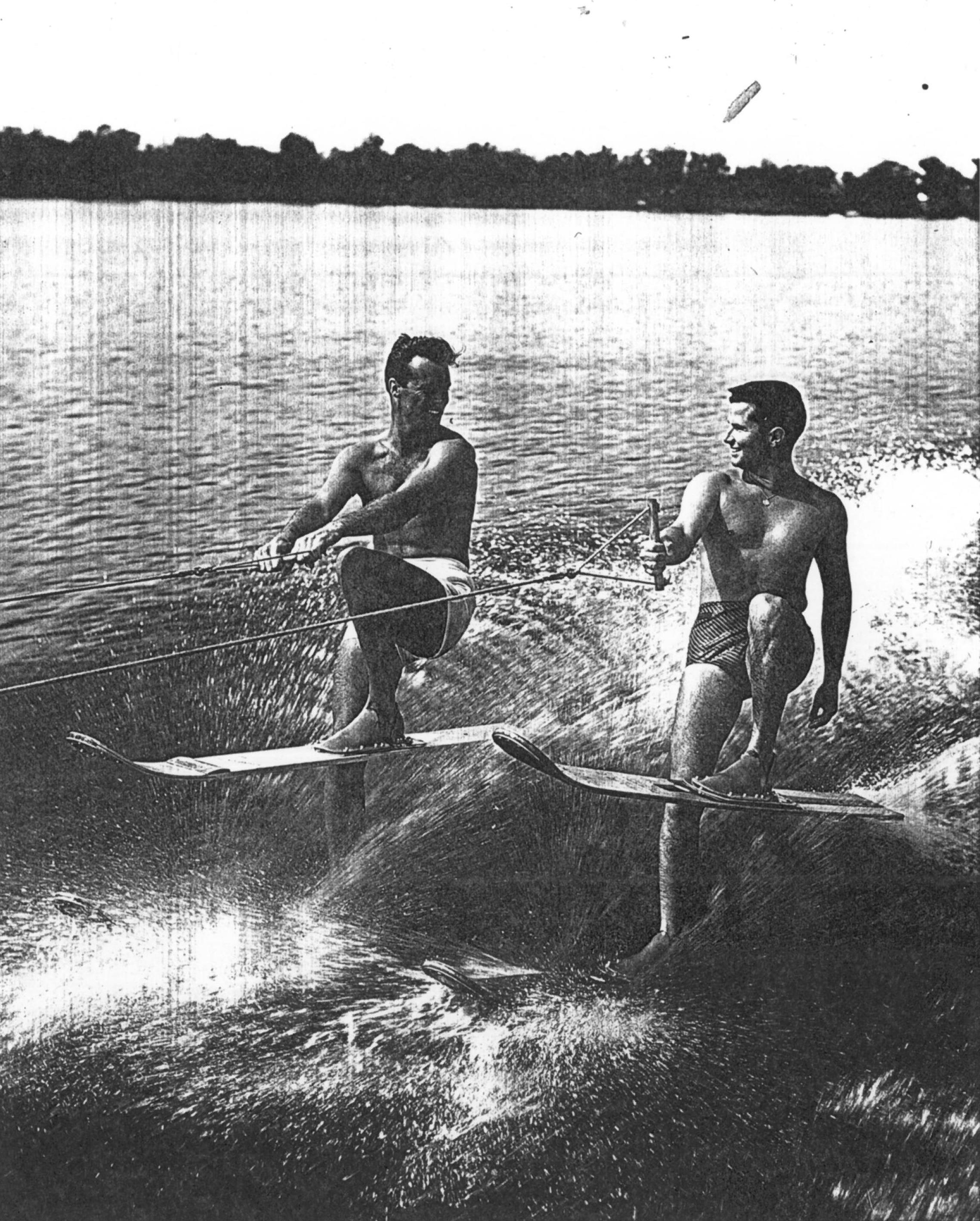  Bob skiing with Dick Pope, Jr.  Dick Pope, Jr., (Dec. 12, 1930–Nov. 8, 2007), was a World Champion  water skier  and an important business leader in Central Florida. An important innovator in the sport of water skiing, Pope developed  barefoot skiin