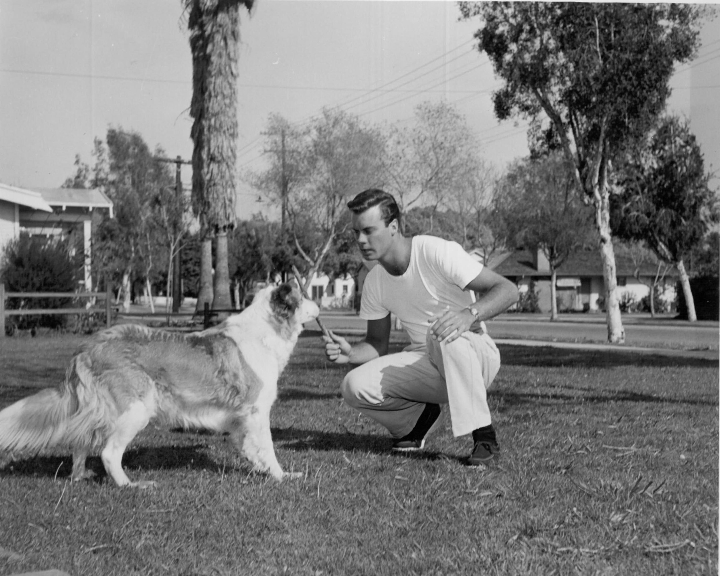  Winter 1955  Bob and Chummy  This photo and the one below (with his mother Lillian) may have been taken for a photo story in a fan magazine. 