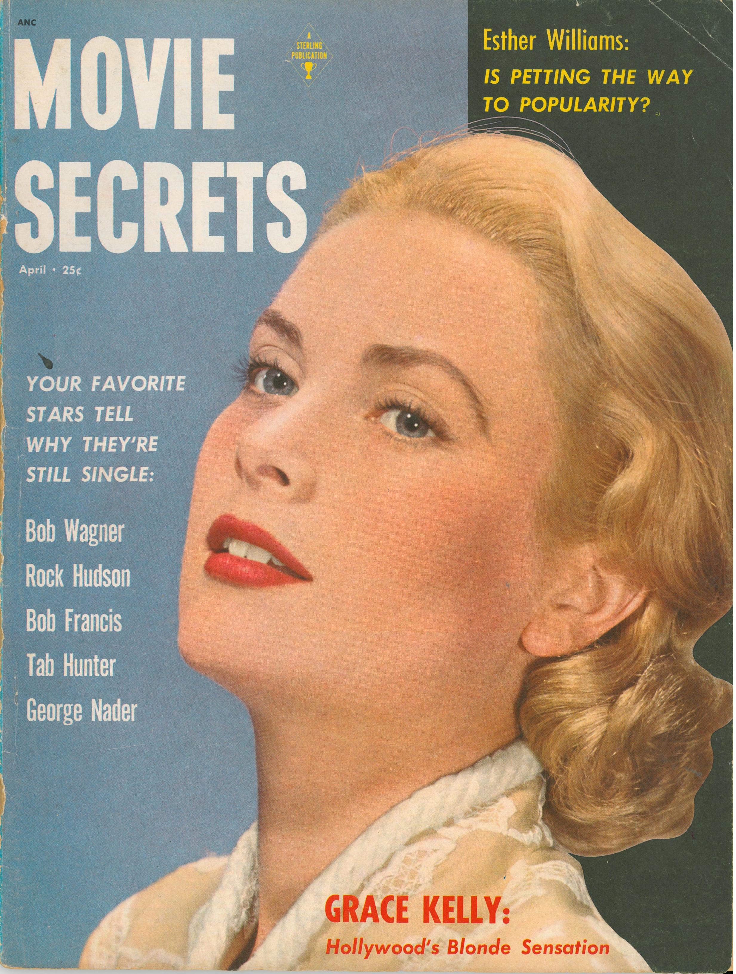  Movie Secrets,  April 1955, on newsstands in early March 1955. Photo of May Wynn and Bob, c. Summer 1954.  