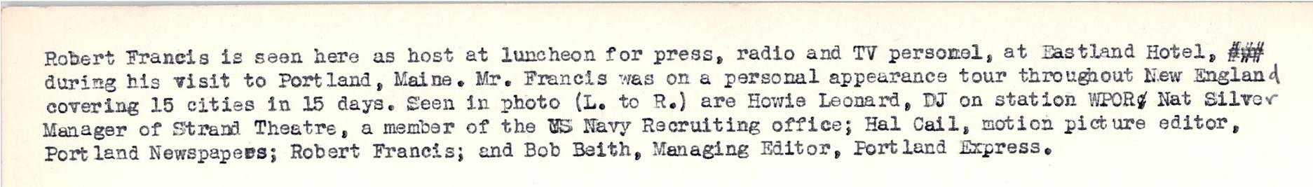  Bob broke his schedule was when he was in New England. He took a side trip over to Lawrence Hospital in Mass. to visit the pediatric ward. His sister Lillian  later worked there and somebody gave her the photograph that was made when he did that imp