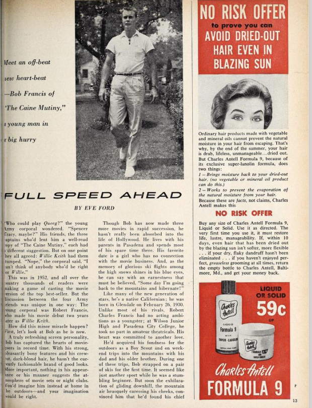   Photoplay , Oct. 1954. Bob’s official biography provided basic information for Bob’s first coverage in  Photoplay . Photo: Summer 1953. 