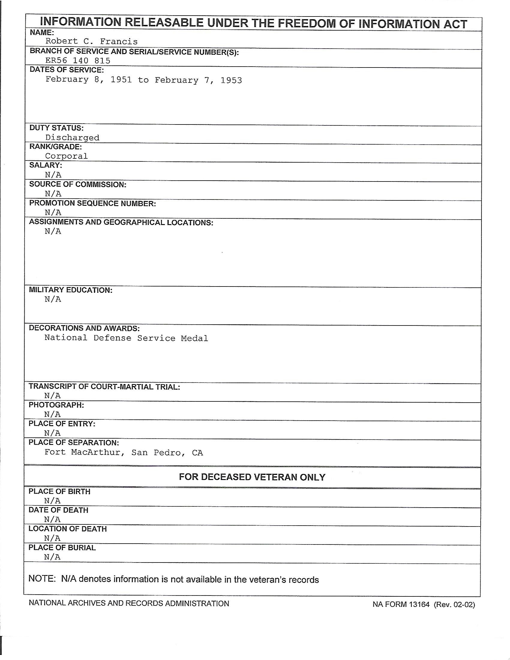  Bob's military record  He served at Camp Roberts (located on both sides of the Salinas River in Monterey and San Luis Obispo counties about 200+ miles from Pasadena). In recent years, the camp has undergone major renovations, including demolition of